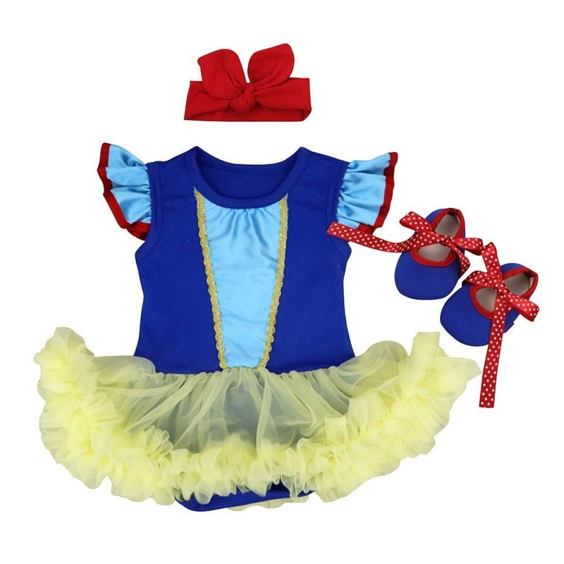 HIHCBF Baby Girls 1st Christmas Outfit Snow White Costume Princess Birthday Romper Tutu Dress w/Headband Shoes - Image 1